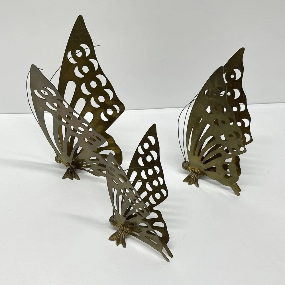 Vintage MCM Brass Butterflies Set of 3 Free Standing or Hanging Wall Decor